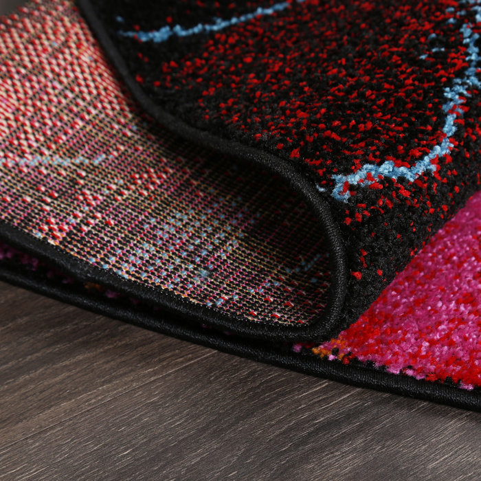 Wrought Studio Olgethorpe Performance Black/Pink Rug & Reviews Wayfair